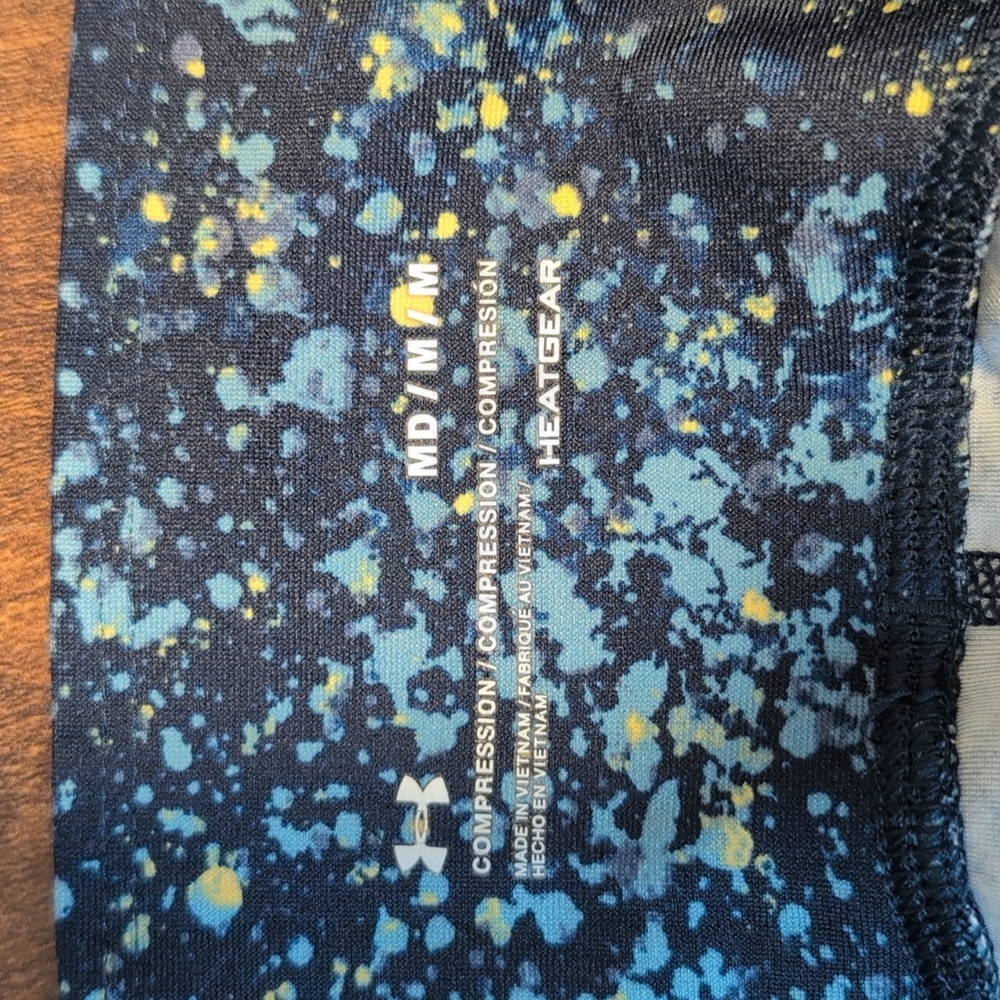 Under Armour Project Rock Heat Gear Speckled Black and Blue Leggings - Picture 3 of 5